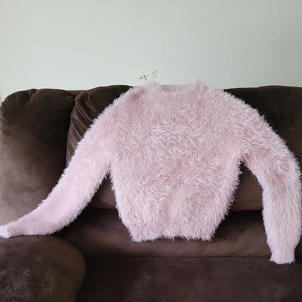 Hippie Rose Pink Fuzzy Crew Neck Sweater